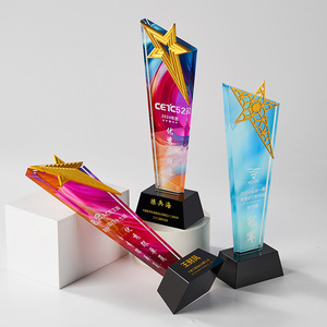 Crystal <b>Trophy</b> With Gold Star 28cm Laser <b>Engraved</b> Digital Printing Durable Business Gift For Employee Awards - Product Image 3