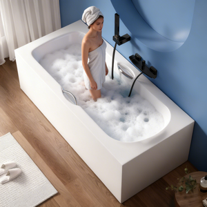 Baignoire autoportante blanche au design moderne, baignoire en acrylique indépendante pour la maison et l'hôtel - Product Image 1