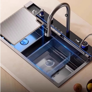 <span class=keywords><strong>Fregadero</strong></span> de Cocina Inteligente de <span class=keywords><strong>Acero</strong></span> <span class=keywords><strong>Inoxidable</strong></span> SUS304 Negro Nano con Diseño de Cascada y Pantalla Digital, Colección de Cocina Moderna 2025 - Product Image 5
