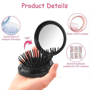 Peine pequeño de airbag plegable con logotipo personalizado con espejo de maquillaje DIY Cute Girl Cojín Peine de masaje de cabeza y espejo todo en uno - Product Image 3