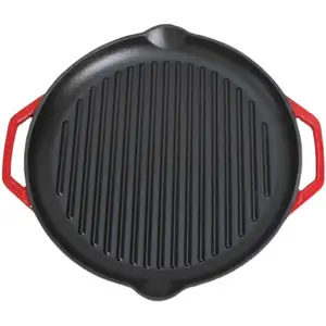 SJP128 Cooking Equipment Restaurant bbq grill pan round shape non stick pan Black cast-iron grill pan