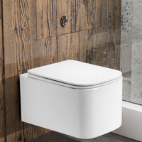 Ensemble de toilette mural en céramique pour salle de bain aux normes européennes, une pièce, double chasse d'eau avec piège en P sans rebord, forme de cuvette carrée