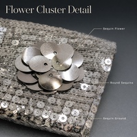 Tissu à paillettes gris argenté 100% polyester, motif floral, base en maille à paillettes 3D pour robes de soirée et costumes de fête pour filles
