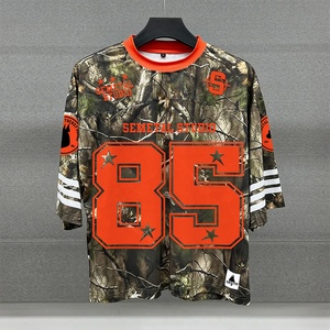 เสื้อฟุตบอลลายพราง Realtree สไตล์เรโทรแบบกำหนดเอง เสื้อยืดคอกลมทรงบ็อกซี่แบบครอป ผ้าโพลีเอสเตอร์ เสื้อยืดโอเวอร์ไซส์ลายกราฟิกเนื้อหนา - Product Image 5