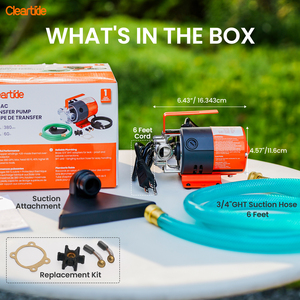 Cleartide 115V 1/10HP 380gph Điện Nước Chuyển Bơm Xách Tay Nhỏ Tiện Ích Bơm Với Hút Nước Hose Kit - Product Image 3
