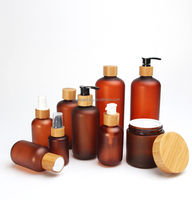 Botol sampo pompa lotion bambu, 60ml 120ml 250ml 500ml 250ml botol plastik dengan tutup sekrup bambu dengan logo laser kustom