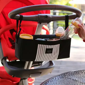 婴儿推车收纳器，带大型智能手机支架婴儿推车袋瓶和杯架婴儿推车童车配件