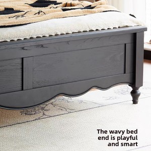 Cama de Madera Maciza Estilo Campestre Francés con Cuatro Postes, Tapicería Floral, Camas King Size Personalizadas - Product Image 5