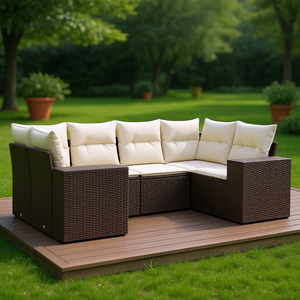 Set di Divani Modulari da Giardino in Rattan PE Marrone, Arredamento da Esterno dal Design Contemporaneo con Cuscini in Schiuma ad Alta Densità - Product Image 2