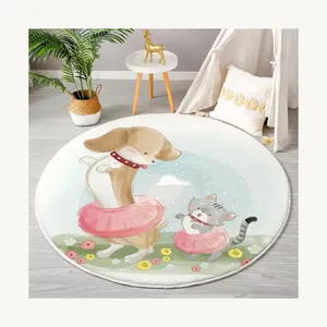 Cats and dogs playing with pink dresses flowers landscape solid colors large areas of traditional craft carpets No odor