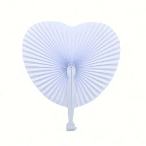 White Heart Shaped Folding Fans Activists' Paper Fans <b>Handheld</b> DIY Wedding Guests' Paper Favor Fan Bulk Party Decorative Supply - Product Image 1