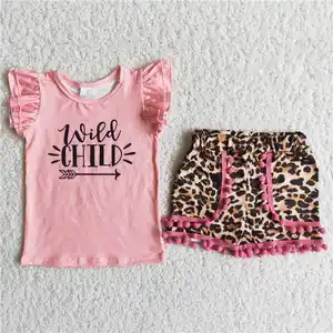 RTS no moq vendita calda estate bambini pantaloncini imposta bambini pom abbigliamento neonate leopard outfit