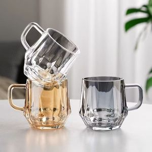 Diamond Handle Glass Drinking Cup 350Ml Transparent With Handle For Water Milk Coffee Juice Party Use - Product Image 1