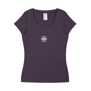 Camisetas ajustadas de cuello redondo para mujer, 91% algodón, 9% spandex, con logo personalizado, elásticas y ajustadas. - Product Image 1