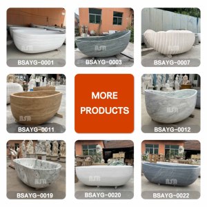 Vasca da Bagno Freestanding in Pietra Naturale BSA, Vasca Ovale in Marmo Grigio Artigianale <span class=keywords><strong>per</strong></span> Hotel, Spa e Decorazione Bagno Villa - Product Image 3