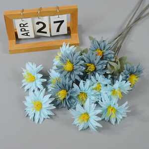 Dongchen Crafts Artificial Chrysanthemum <b>Flowers</b> 5 Heads Per Stem <b>Silk</b> <b>Flower</b> Polyester Petals For Home Wedding Decor - Product Image 1