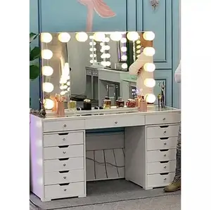 Dressing Table with Lighted Makeup Mirror Luxury Silver Square Cosmetic Mirror Touch Screen Switch Hollywood Mirror Glass 100pcs