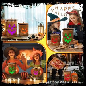 Wooden Pumpkin Lanterns <b>Battery</b> <b>Operated</b> Halloween Decorations Indoor Outdoor Use Solid Wood Craft Gift For Party Decoration - Product Image 2