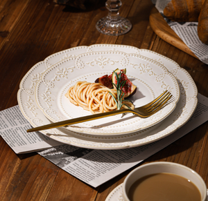 Wholesale European Vintage Embossed Ceramic <b>Dinnerware</b> <b>Set</b> Stoneware Plates and Coffee Cup <b>Set</b> <b>for</b> Restaurant & Hotel - Product Image 5