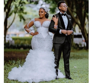 Abiti da Sposa a Sirena Stile Africano del Produttore Cinese per il <span class=keywords><strong>2026</strong></span>, Abito da Sposa a Sirena Taglie Forti - Product Image 3