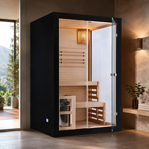 HG Modern Black Indoor Room with <b>Stove</b>, Full Glass Front and Two-Level for 1-2 People - Product Image 2