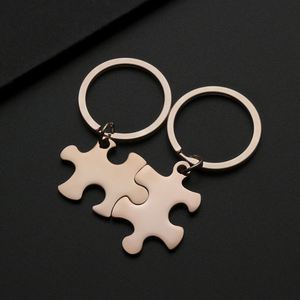 Porte-clés en acier inoxydable vierge pour gravure laser, pendentif puzzle métallique pour couple, décoration suspendue, cadeau de Saint-Valentin - Product Image 4