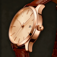 Montre pour homme étanche et lumineuse, chronographe décontracté pour affaires avec bracelet en cuir et affichage du calendrier, montre-bracelet à quartz en gros