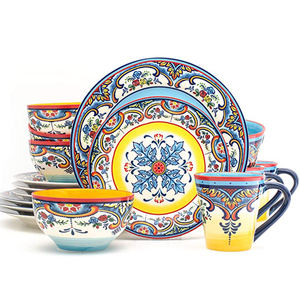 Juego de Vajilla de Cerámica de Alta Calidad, Hecho a Mano, Colorido, con Diseño de Calcomanías, 4 Piezas, Tazón, Taza, Platos - Product Image 1