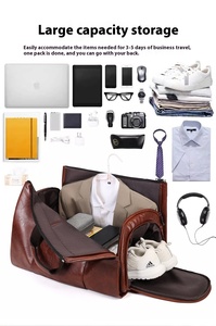Sac de voyage en cuir PU vintage pour <span class=keywords><strong>homme</strong></span>, pliable, portable, <span class=keywords><strong>grande</strong></span> capacité, imperméable, avec logo personnalisé, pour vêtements, chaussures et costumes - Product Image 2