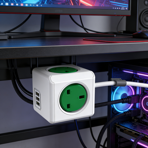 Enchufe múltiple cubo <span class=keywords><strong>de</strong></span> 13A para Reino Unido, 4 tomas <span class=keywords><strong>de</strong></span> <span class=keywords><strong>corriente</strong></span> y 3 puertos USB <span class=keywords><strong>de</strong></span> carga rápida para hogares y hoteles en <span class=keywords><strong>Londres</strong></span> - Product Image 1