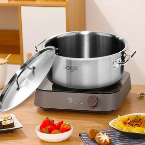Marmite en acier inoxydable épais DB 14L de qualité supérieure 18/10 avec couvercle en verre et cuisinière à induction à double poignée compatible - Product Image 2