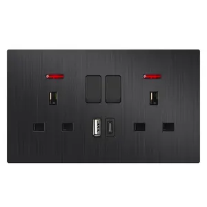 Interruptor modular padrão barato 146 com luzes A+C com placas de tomadas em inglês, novo design