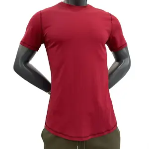 Cheap blank gym workout t shirt cured hem 95% cotton 5% spandex slim fit red oversized t-shirt for men