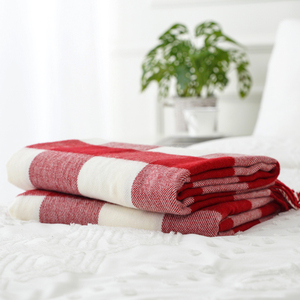 Soft <strong>Throw</strong> Checkered Wool Blanket Tassel Cozy <strong>Throw</strong> Blanket Woven <strong>Red</strong> White Black Plaid Shawl with Tassels for Women - Product Image 2