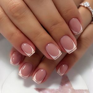 <span class=keywords><strong>Uñas</strong></span> <span class=keywords><strong>Postizas</strong></span> Cortas Cuadradas de Color Rosa Francés, <span class=keywords><strong>Uñas</strong></span> <span class=keywords><strong>Postizas</strong></span> con Punta Francesa, <span class=keywords><strong>Uñas</strong></span> <span class=keywords><strong>Postizas</strong></span> de Cobertura Completa, Puntas de Manicura Blancas - Product Image 4