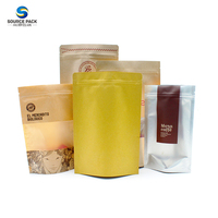 Sachet Doypack en papier kraft avec fermeture zip, doublure en aluminium, refermable, résistant à l'humidité, pour aliments, café, thé, noix, snacks, thermoscellable