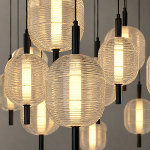 Modern Cluster Glass <b>Ball</b> Pendant Light Textured Glass Shade Hanging <b>Lamp</b> For Villa Dining Space - Product Image 5