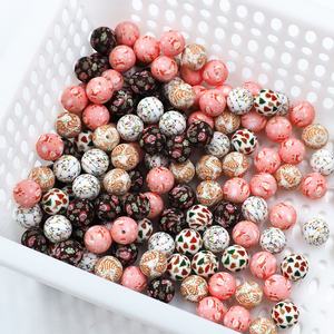 עיצוב חדש 50pcs נמר הדפס חרוז חג המולד עט Beadabl עגול 15 מ "מ סיליקון מודפס חרוזים - Product Image 5