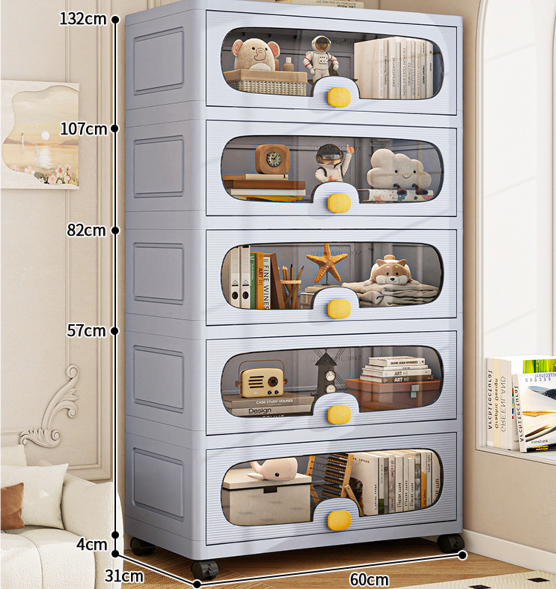 60cm new flip storage cabinet [blue - with universal wheels]