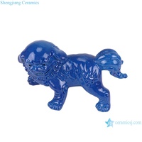 Statue de lion Foo Dog en céramique émaillée bleue RXAT01 pour la décoration de la maison