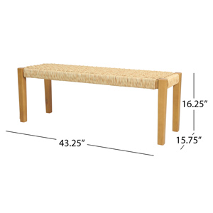 Hand-Crafted Acacia Wood Outdoor <strong>Bench</strong> - ANGIE <strong>Teak</strong> Patio Seating with Faux Rattan Seat - Product Image 4