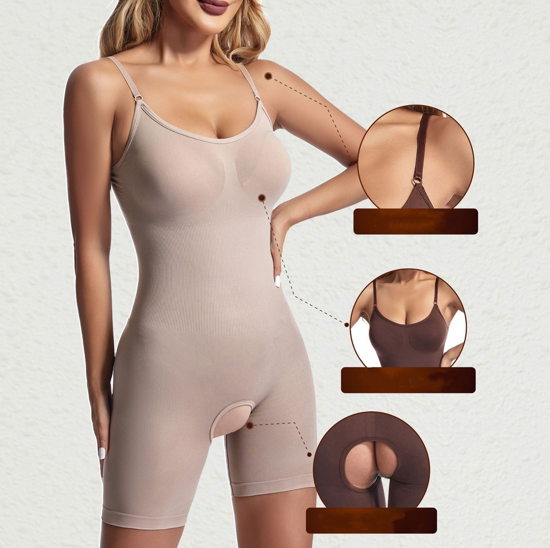 Open-Crotch Tummy-Control Shapewear Bodysuit (Z2693): fabric stretch, recovery and seam construction reference