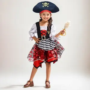 Halloween Party Dress Up Girl Pirate Costume Buccaneer Princess Costume With Hat