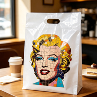 Sacs en plastique blancs découpés à la forme avec poignée, motif mosaïque vintage, pour souvenirs, shopping, cadeaux, emballage jetable