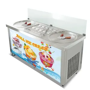 Duplo frigideira quadrada com 10 toppinf pan Tailandês Frito Máquina de Sorvete/Sorvete Placa Fria