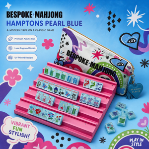 Set Mahjong Americano di Lusso Hampton Pearl Blue, Tessere in Melamina e Metallo da 1,42 Pollici, 160 Pezzi, Incisione su Due Lati, Tema Playful Beach Club - Product Image 4