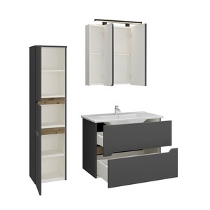 Mobile Bagno Sospeso Kamalu 85 cm in Nero Grafite Opaco con Specchio LED Integrato Modello LAC-ARES-85 - Product Image 2