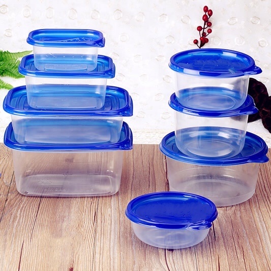 塑料食品容器套装,带气密盖蓝色/透明