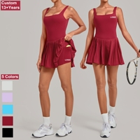 Robe de tennis sans manches pour femme OEM, tenue de plage personnalisée, tissu extensible en nylon et élasthanne plissé, robe de golf avec short