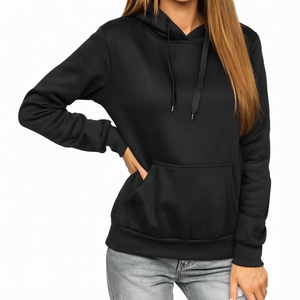 <b>Women</b> Black Hooded Sweatshirt Pullover <b>Long</b> Sleeve Fleece <b>Hoodie</b> with Kangaroo Pocket - Product Image 1